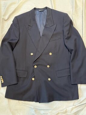 Samuelsohn Double-Breasted Navy Blazer with Gold Buttons